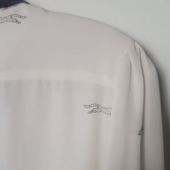 NWT Jeunesse XS Retro Printed Silk Button Front Top Blouse Modest Long Sleeve - Picture 12 of 16